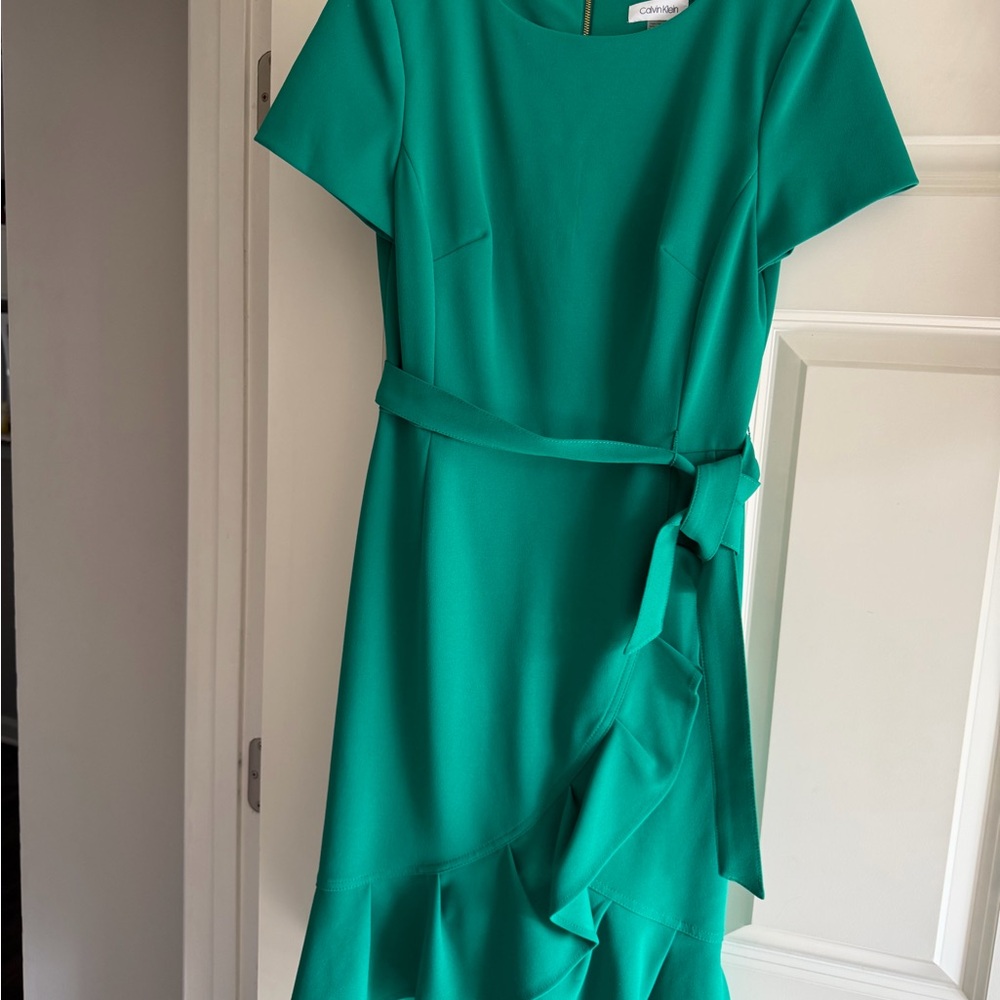Calvin Klein Green Ruffle Midi Dress